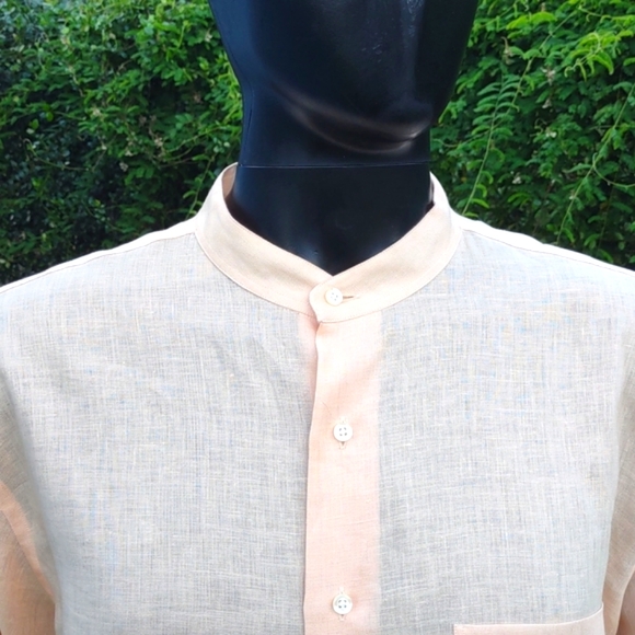 FABIO INGHIRAMI MEN'S LUXURY LINEN COLLARLESS  SHIRT - Picture 7 of 17